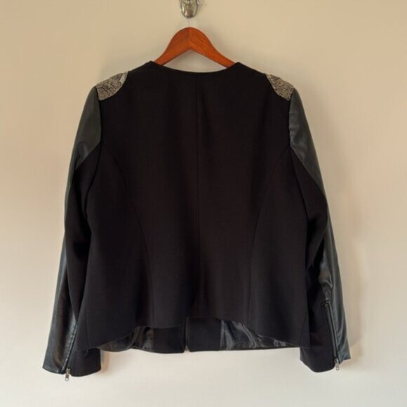 MXM Women Black Beaded Shoulders Faux Leather Blazer Jacket Plus Size 18 - Picture 9 of 13